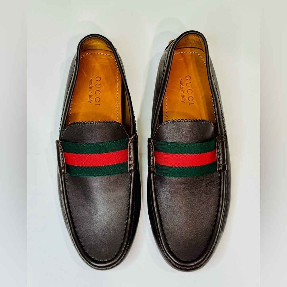 Men’s Gucci Web Accent Leather Drivers Moccasin Dark Brown Size 8.5 New no Box! - Picture 8 of 16